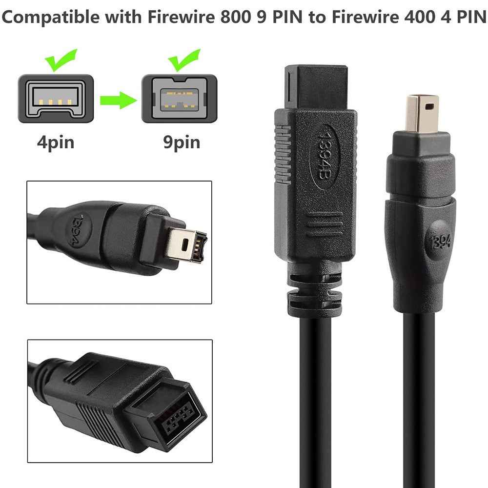 4.5m IEEE 1394 FireWire 800 to 400 9Pin to 4Pin Data Cable Extension Cord