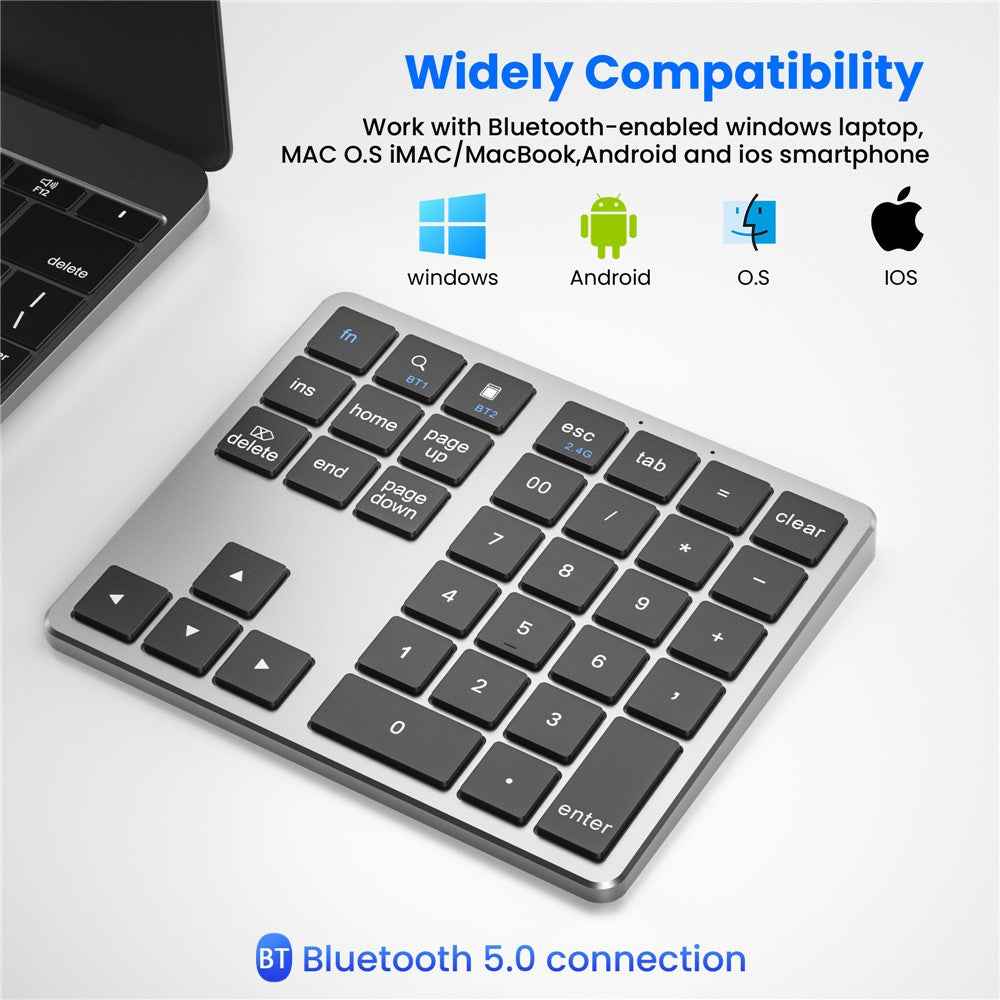 K-35 Bluetooth-compatible Keypad Slim 35-Keys 2.4G+Bluetooth-compatible Dual Mode Keyboard - Black Gray