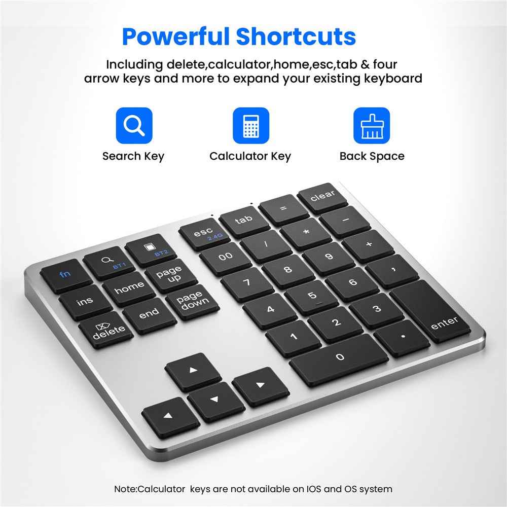 K-35 Bluetooth-compatible Keypad Slim 35-Keys 2.4G+Bluetooth-compatible Dual Mode Keyboard - Black Gray