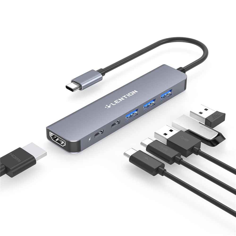 CE35sH Cloud Ala Series 6-in-1 USB-C Hub Adapter USB-C to 3 USB3.0 + HD 4K / 30Hz  + PD3.0 + USB-C Docking Station - Grey