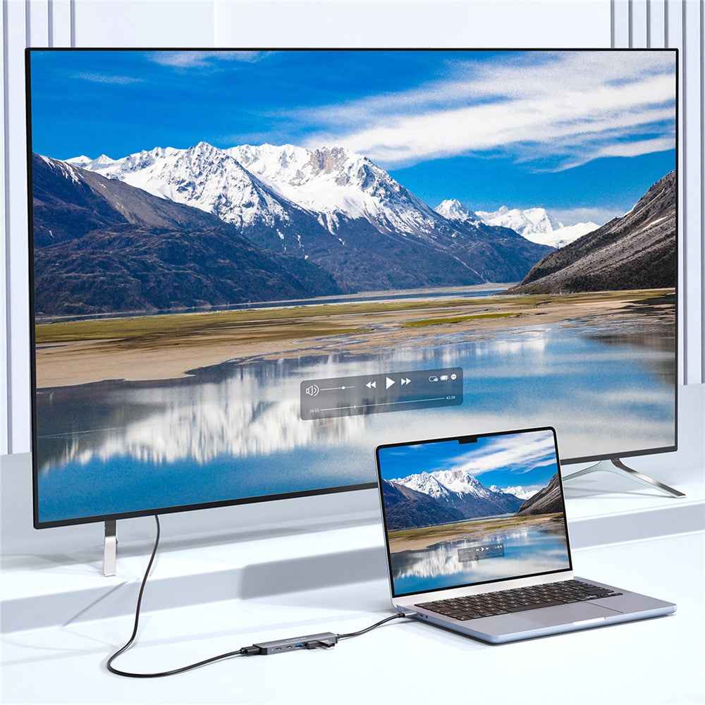 CE35sH Cloud Ala Series 6-in-1 USB-C Hub Adapter USB-C to 3 USB3.0 + HD 4K / 30Hz  + PD3.0 + USB-C Docking Station - Grey