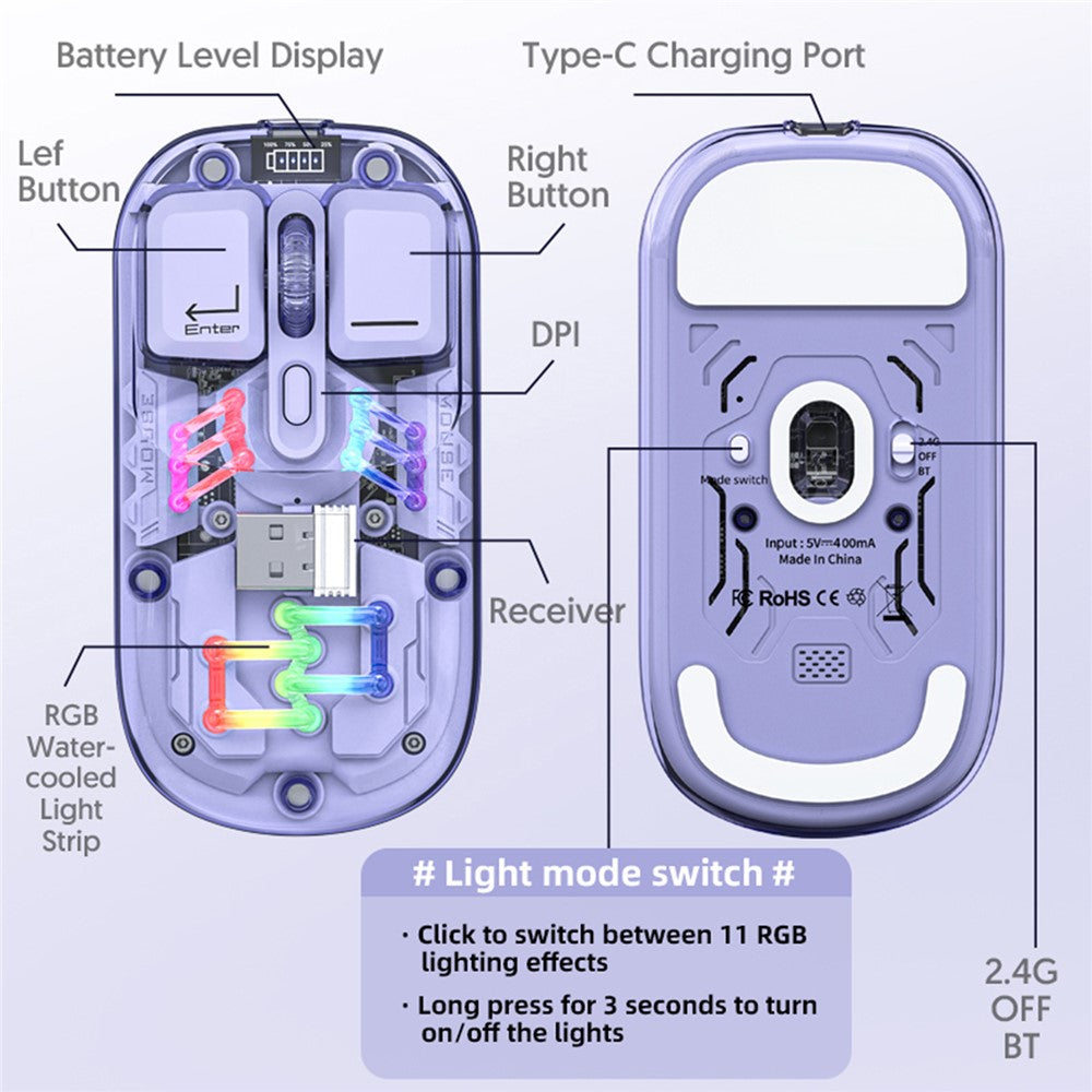 M533-2.4G+Bluetooth-compatible-5.0-Dual-Mode-Transparent-Wireless-Mouse-with-RGB-Light-Yellow