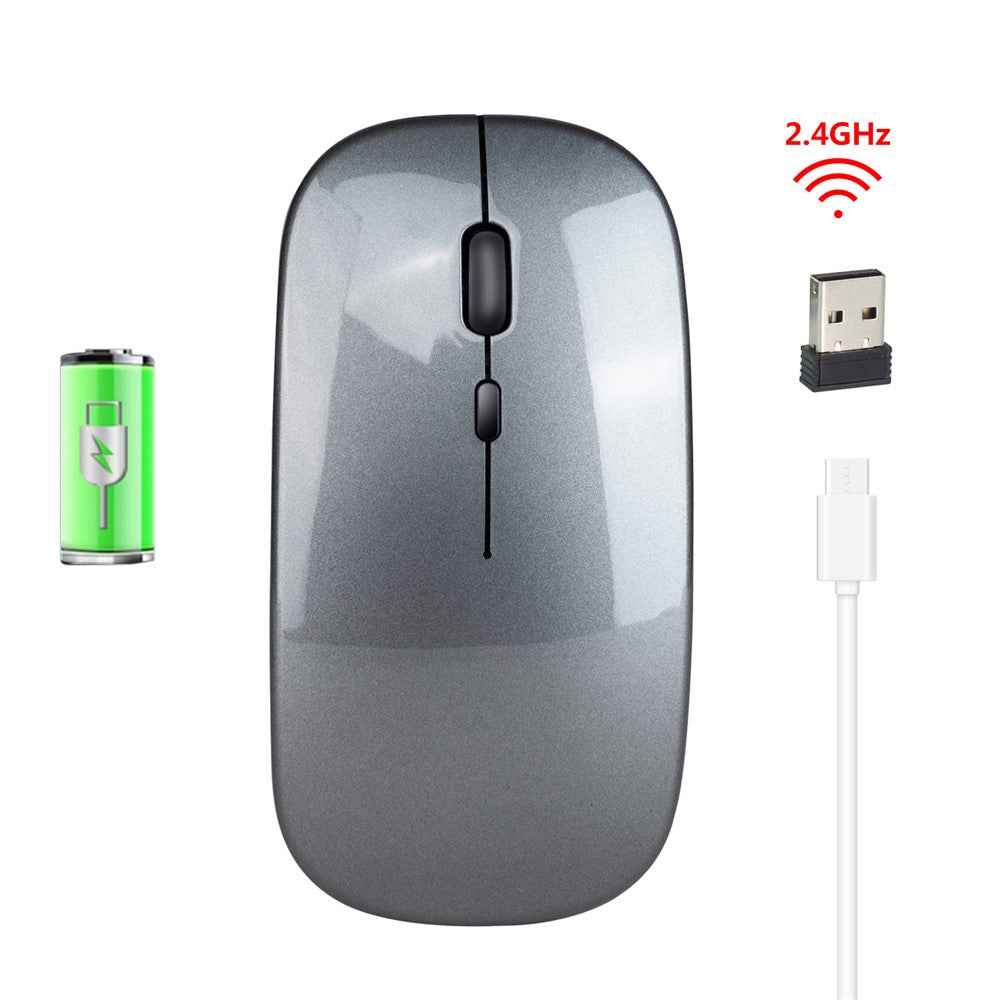 M80 2.4G Wireless Mouse Rechargeable 800/1200/1600 DPI Computer Mouse Ultra-Thin Silent Mice for Home Office Notebook - Metal Black