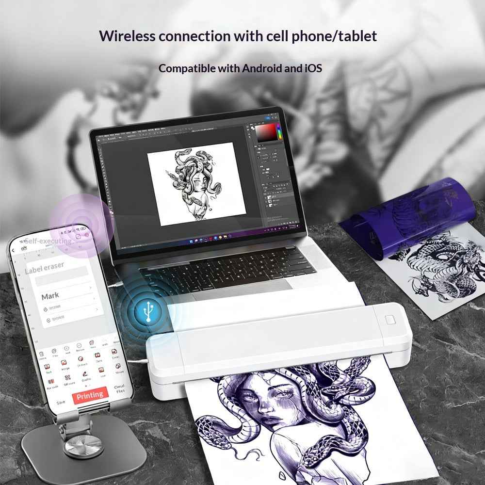 X8T AI Tattoo Printer Thermal Tattoo Transfer Printer Bluetooth-compatible A4 Printing Machine for Tattoo Beginner - White