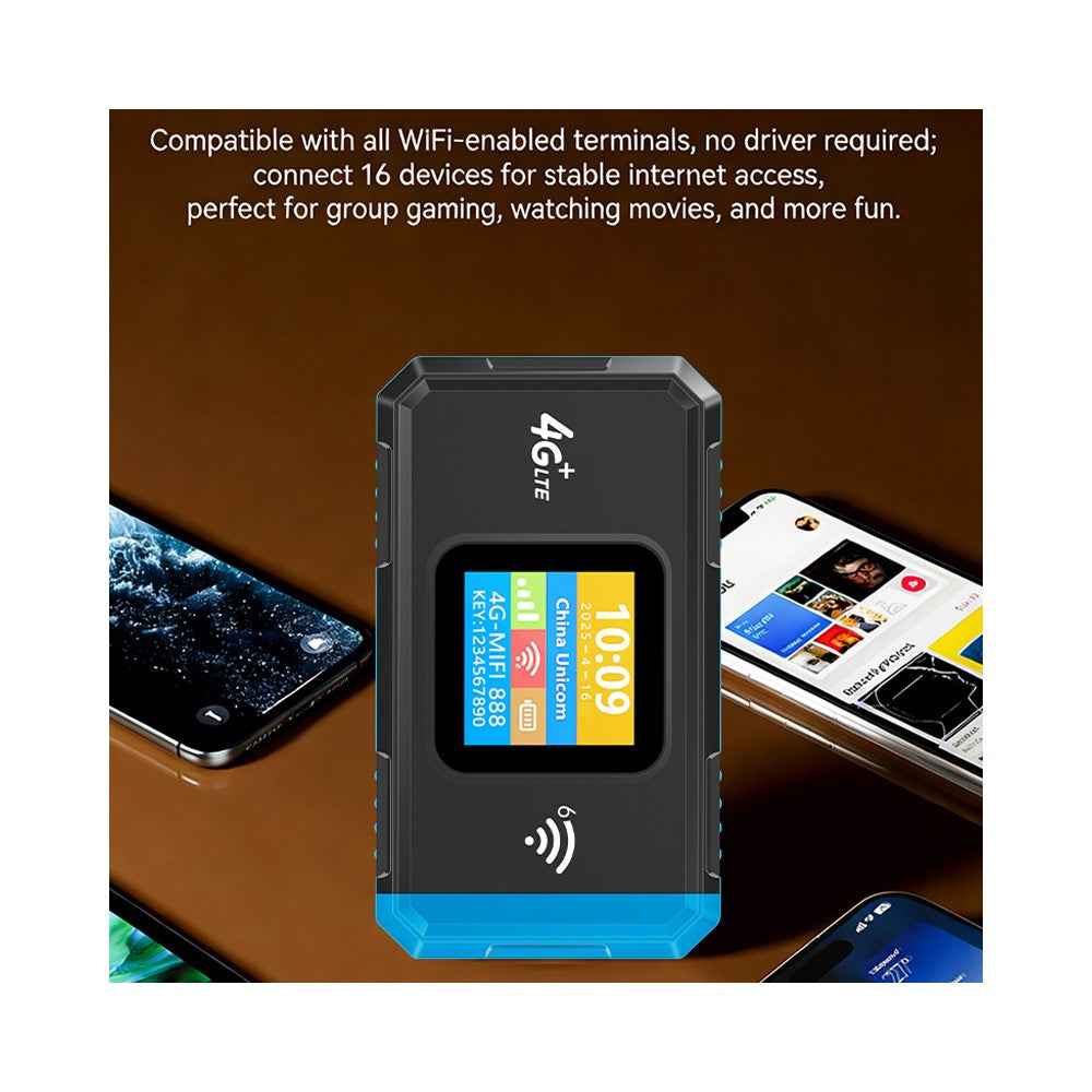 MF967B-E WiFi6 Portable 4G LTE Mobile Hotspot Router with Color Display 300Mbps Wireless Modem, Eurasian Version - Blue