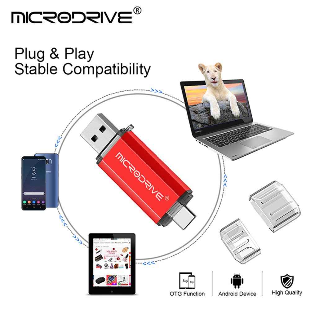 128GB 2-in-1 USB 2.0 / Type-C U-Disk High Speed Flash Disk for Phone Computer - Red