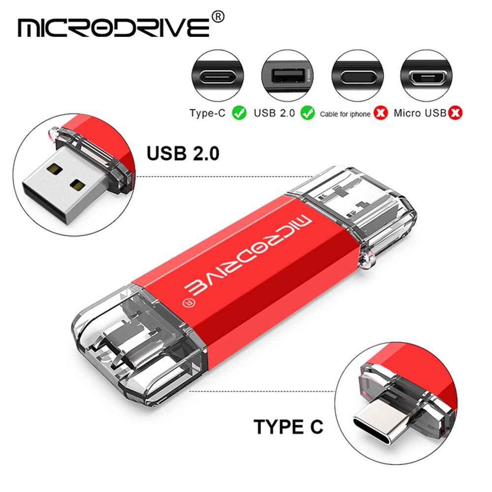 128GB 2-in-1 USB 2.0 / Type-C U-Disk High Speed Flash Disk for Phone Computer - Red