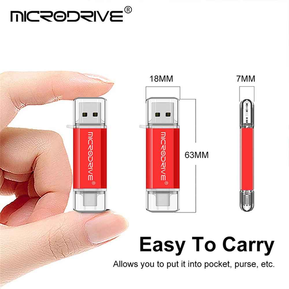 128GB 2-in-1 USB 2.0 / Type-C U-Disk High Speed Flash Disk for Phone Computer - Red