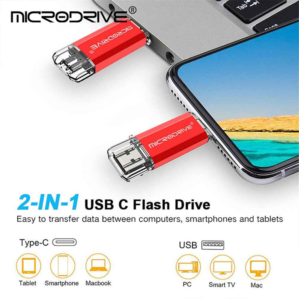 128GB 2-in-1 USB 2.0 / Type-C U-Disk High Speed Flash Disk for Phone Computer - Red