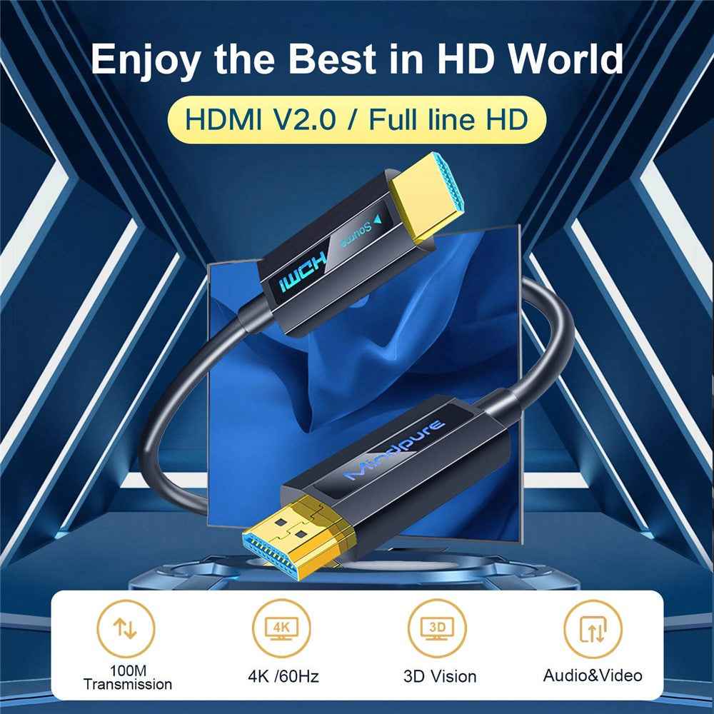 HD011 40m 4K / 60Hz High Speed HDMI 2.0 Male to Male Cable for Laptops Monitors, Bright Black