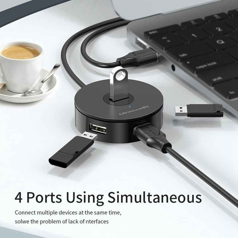 US018 0.3m USB to 4 X USB2.0 Docking Station Laptop Computer USB Hub Adapter - Black