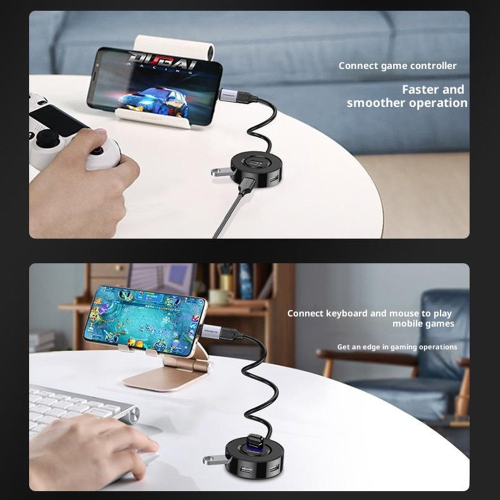 US034-0.3m-Cabled-USB-Hub-4-Port-Docking-Station-USB-2.0-Splitter-Adapter-for-Laptop-/-Notebook-/-Tablet-Type-C