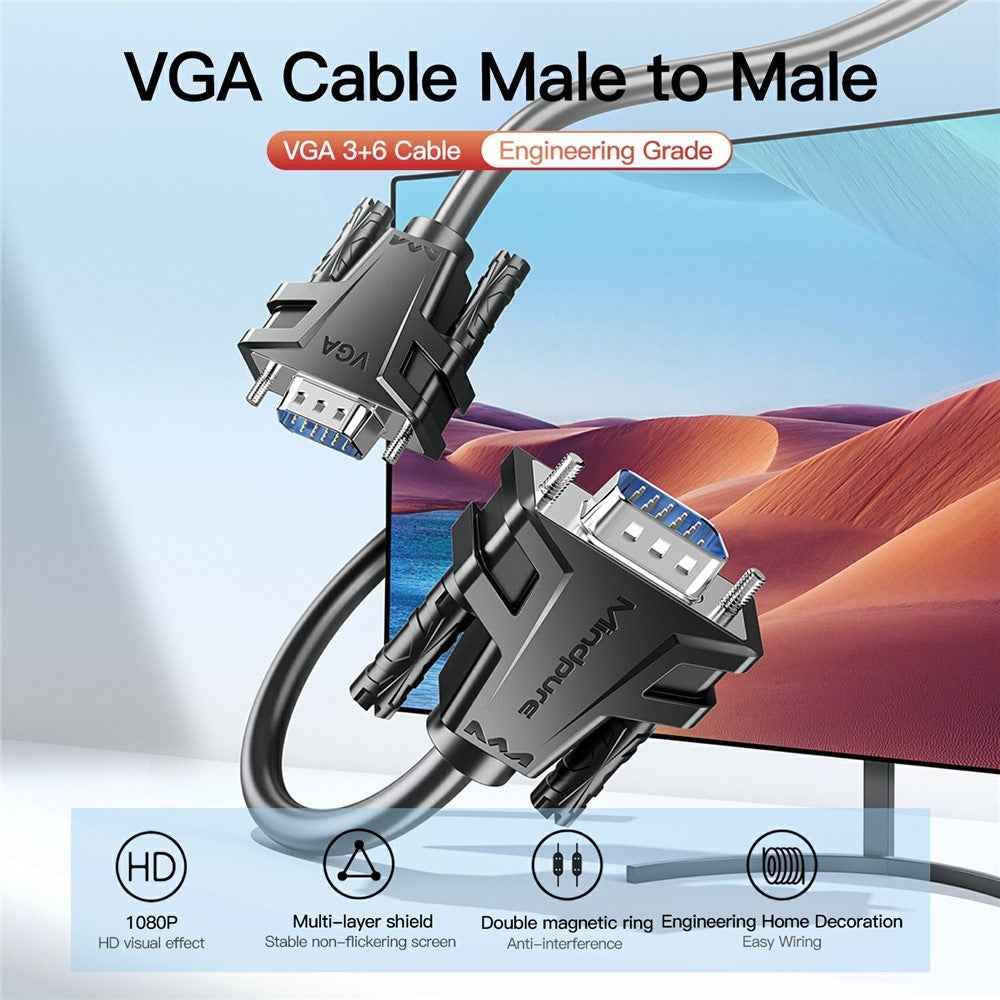 VG002 1.5m VGA 3+6 1080P HD Video Cable for Laptops Monitors Projectors