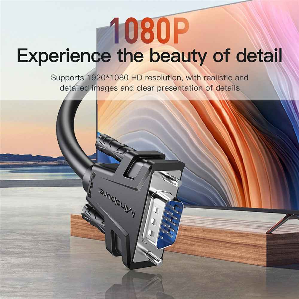 VG002 1.5m VGA 3+6 1080P HD Video Cable for Laptops Monitors Projectors