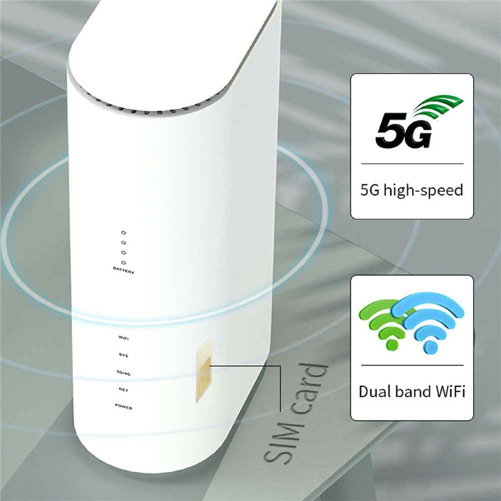 NR500 5G CPE Router with SIM Card Slot 2.4G + 5.8G Dual Band WiFi 6 Gigabit Wireless Repeater, with 4000mAh Battery - US Plug