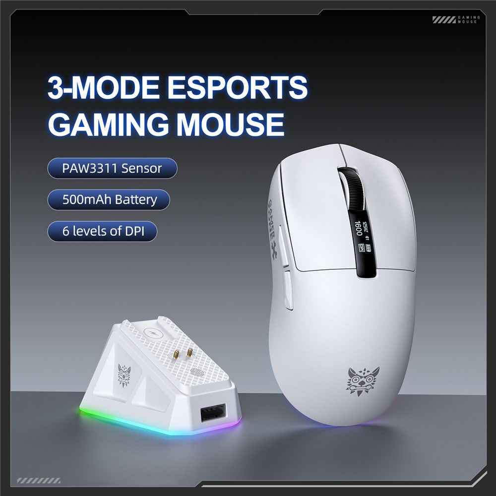 DM07 2.4G Wireless Gaming Mouse 3-Mode Wired Bluetooth-compatible PC Mice with Magnetic Charging Base - White