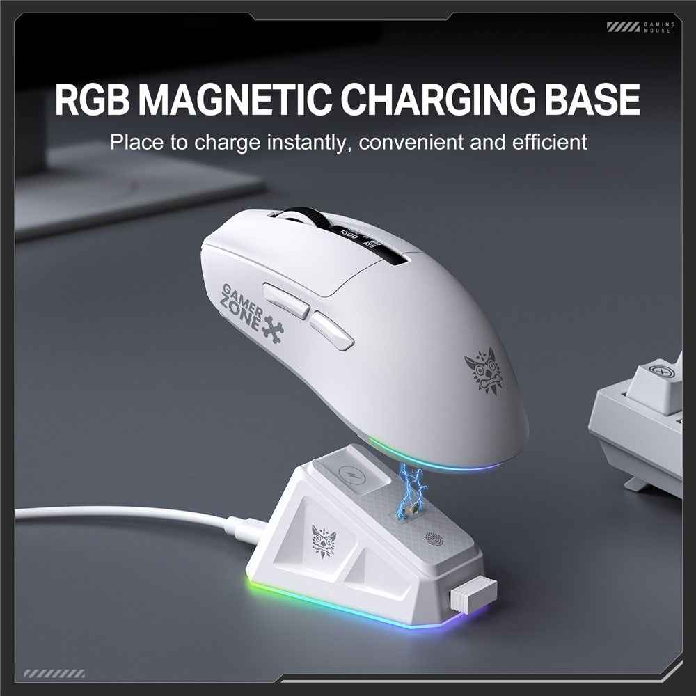 DM07 2.4G Wireless Gaming Mouse 3-Mode Wired Bluetooth-compatible PC Mice with Magnetic Charging Base - White