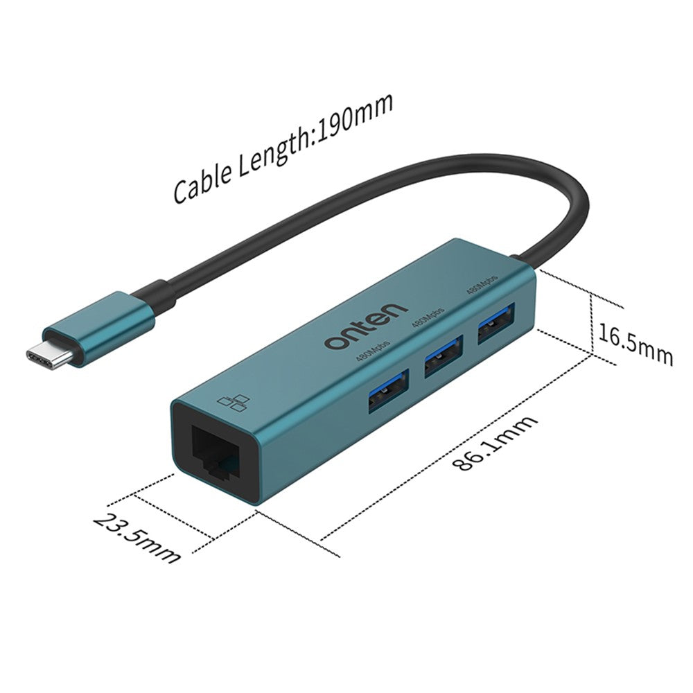 USB-C-Hub-with-RJ45-Ethernet-and-3x-USB-2.0-Ports,-4-in-1-Adapter