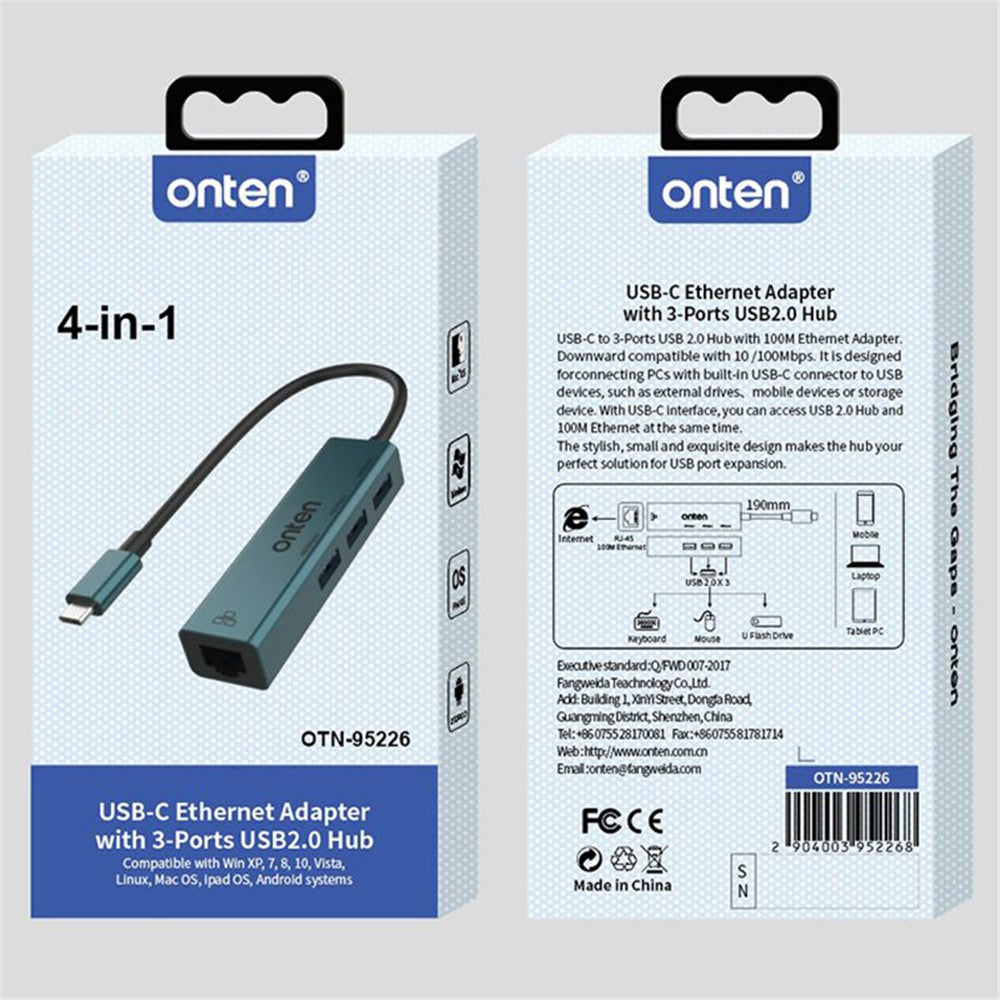 USB-C-Hub-with-RJ45-Ethernet-and-3x-USB-2.0-Ports,-4-in-1-Adapter