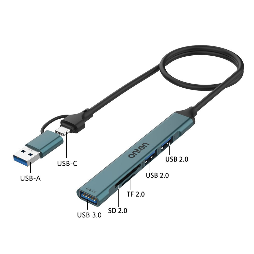 UCA9705-Mini-Portable-USB-Hub-USB-A-/-C-to-USB-3.0-+-2-USB-2.0-+-SD-/-TF-Card-Reader-OTG-Adapter