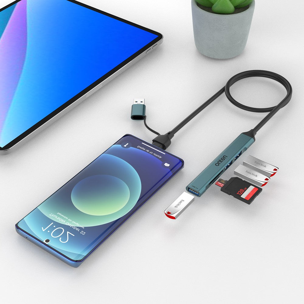 UCA9705-Mini-Portable-USB-Hub-USB-A-/-C-to-USB-3.0-+-2-USB-2.0-+-SD-/-TF-Card-Reader-OTG-Adapter