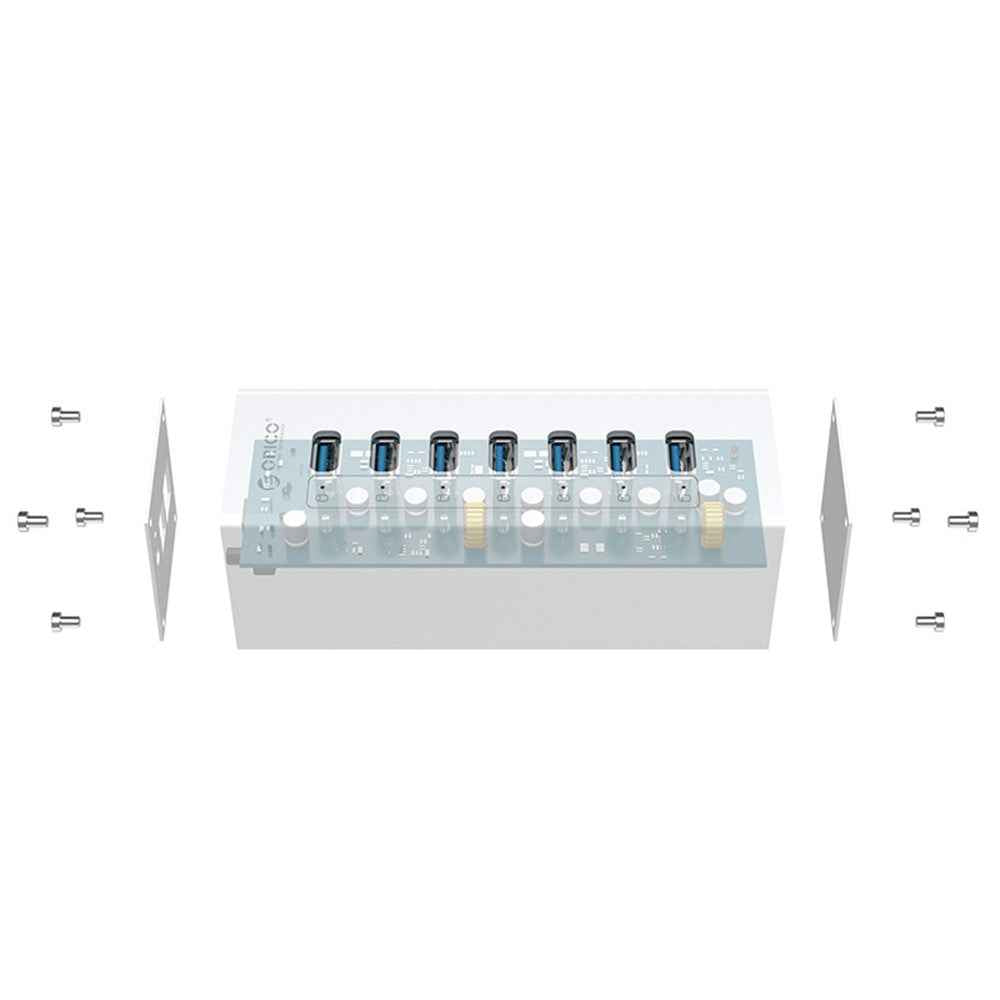 A3H7-SV Aluminum Alloy 7 Port USB3.0 Hub - Silver/EU Plug