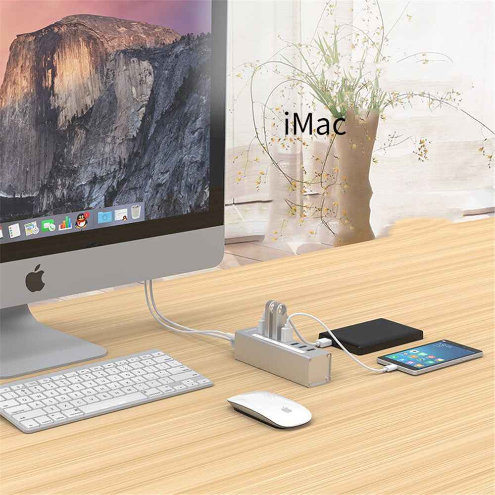 A3H7-SV Aluminum Alloy 7 Port USB3.0 Hub - Silver/EU Plug
