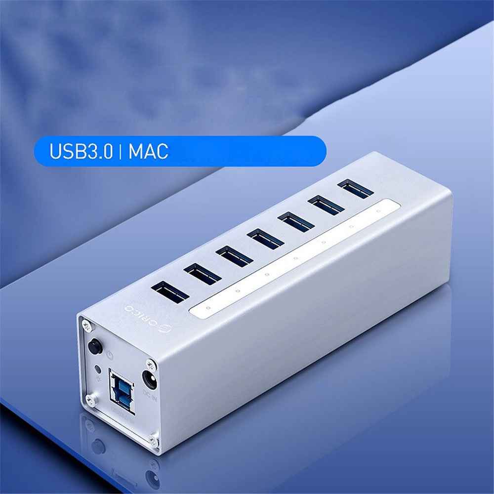 A3H7-SV Aluminum Alloy 7 Port USB3.0 Hub - Silver/EU Plug