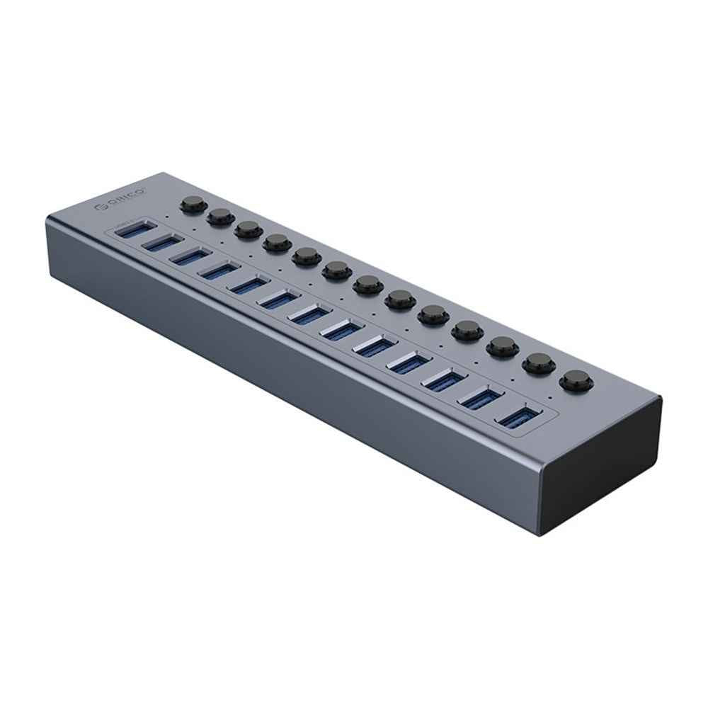 BT2U3-13AB 13 Port USB3.0 5Gbps Data Transmission USB Hub Aluminum Alloy Phone Charging Splitter with Individual Switches - EU Plug