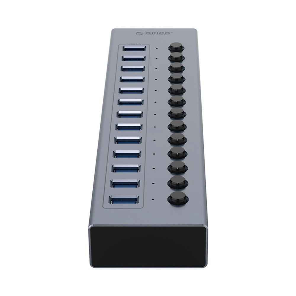 BT2U3-13AB 13 Port USB3.0 5Gbps Data Transmission USB Hub Aluminum Alloy Phone Charging Splitter with Individual Switches - EU Plug