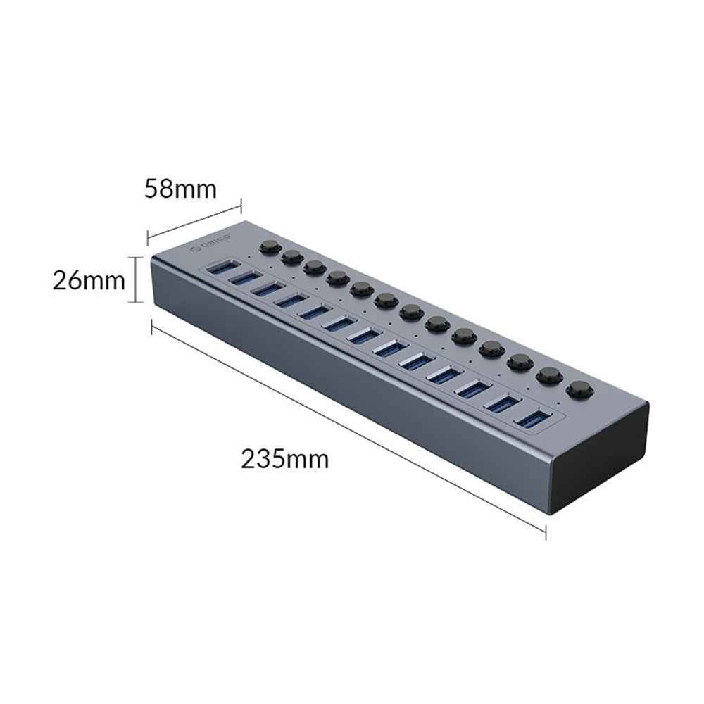 BT2U3-13AB 13 Port USB3.0 5Gbps Data Transmission USB Hub Aluminum Alloy Phone Charging Splitter with Individual Switches - EU Plug