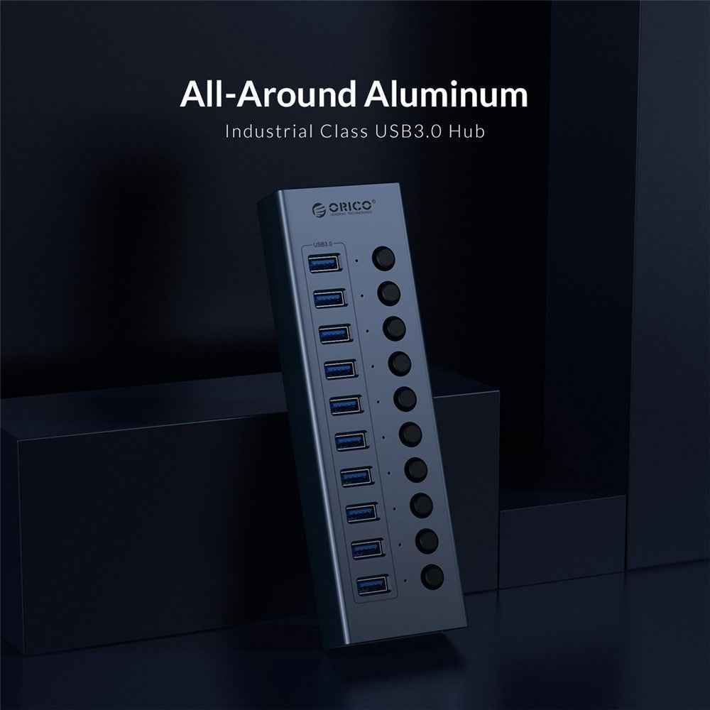 BT2U3-13AB 13 Port USB3.0 5Gbps Data Transmission USB Hub Aluminum Alloy Phone Charging Splitter with Individual Switches - EU Plug