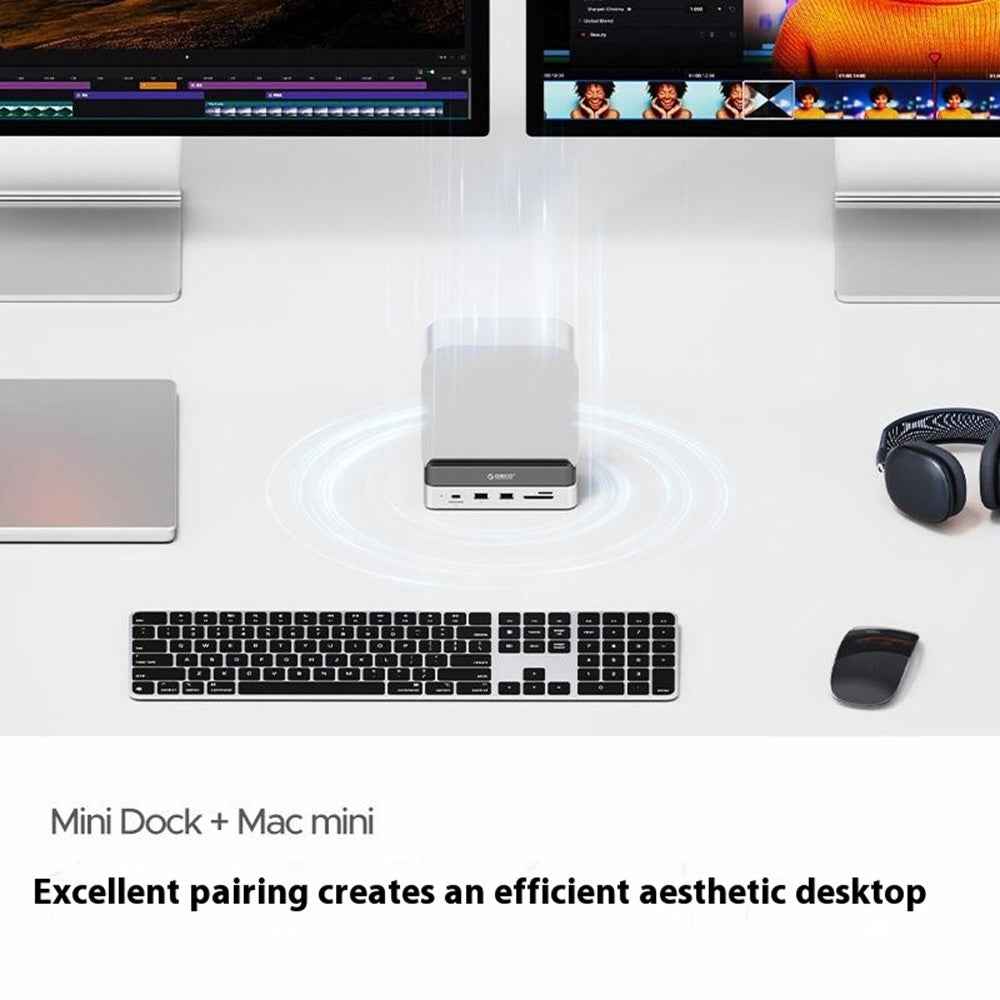 VS10 For Mac mini(2024) 512GB M.2 SSD Enclosure Desktop Expansion Dock Stand USB + HD + RJ45 + SD / TF Card Reader 10 in 1 Docking Station