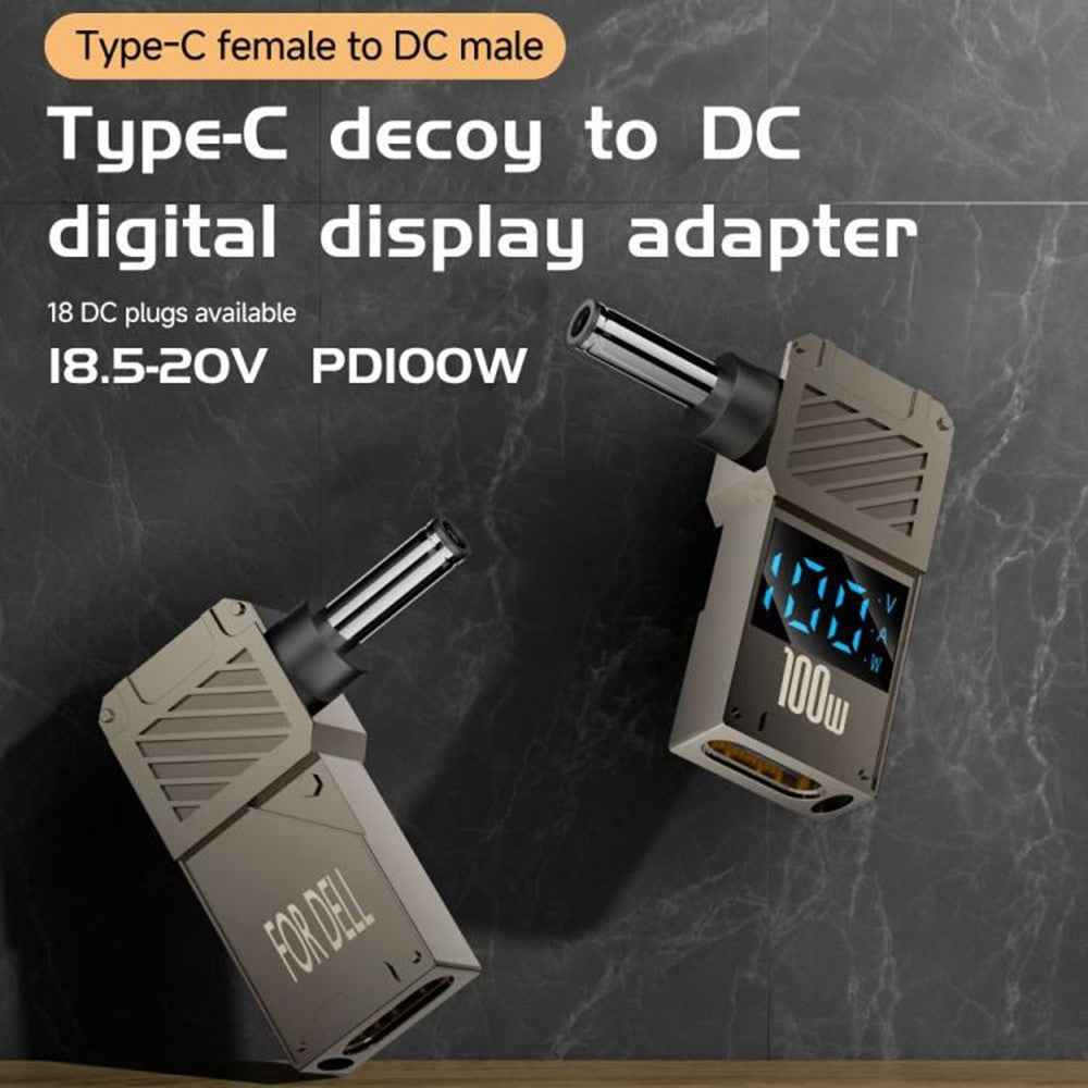 PD 100W Laptop Charging Adapter Type-C to DC 6.0x0.6mm Digital Display Fast Charging Converter