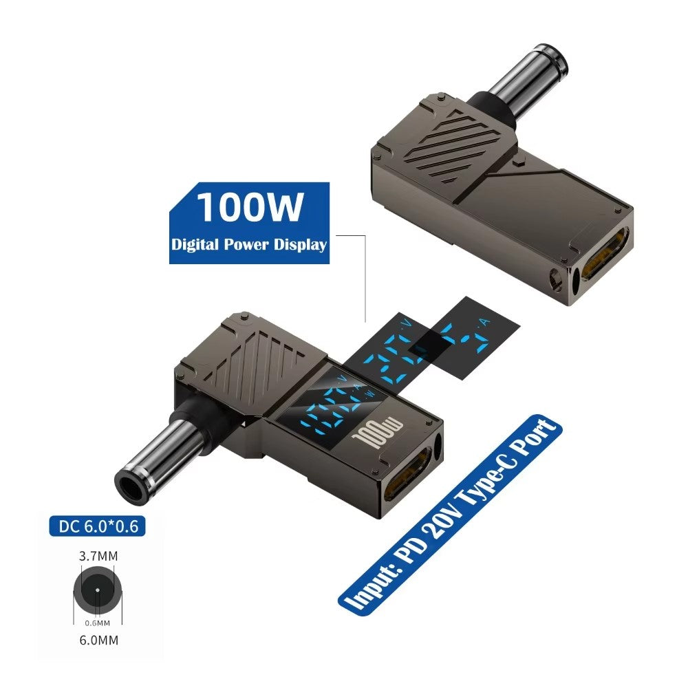 PD-100W-Laptop-Charging-Adapter-Type-C-to-DC-6.0x0.6mm-Digital-Display-Fast-Charging-Converter
