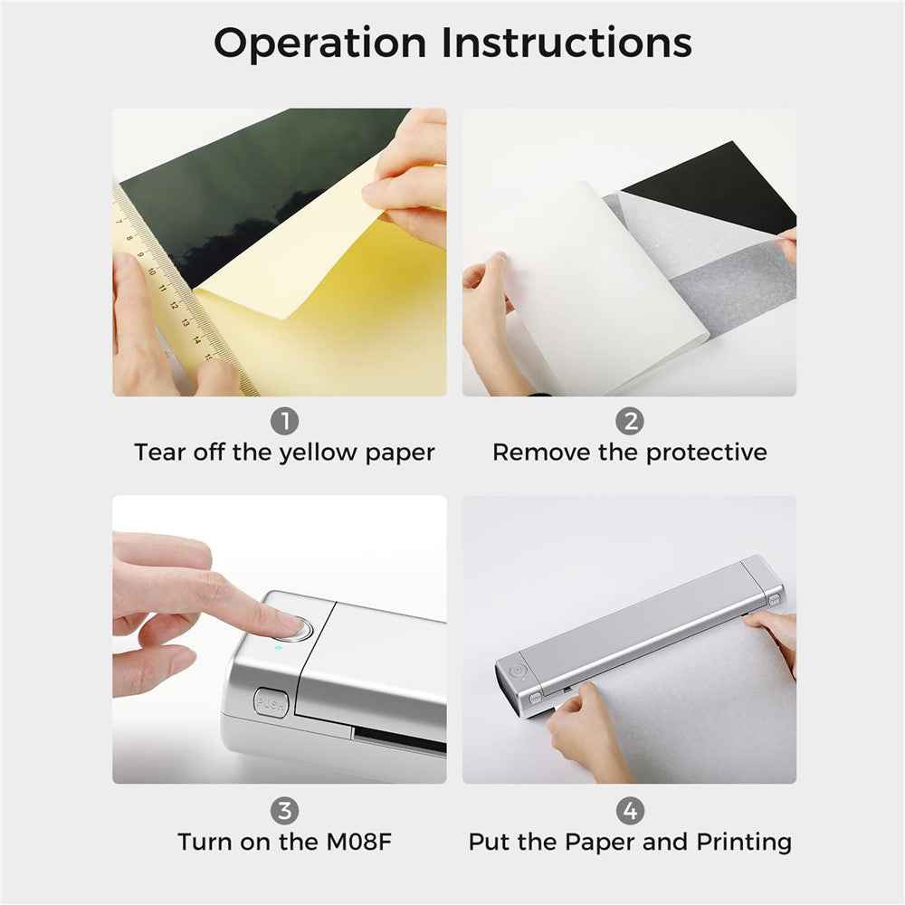 M08F Thermal Printer Portable Bluetooth-compatible Inkless Printer, Tattoo Version / 216mm Print Width - Silver+Black