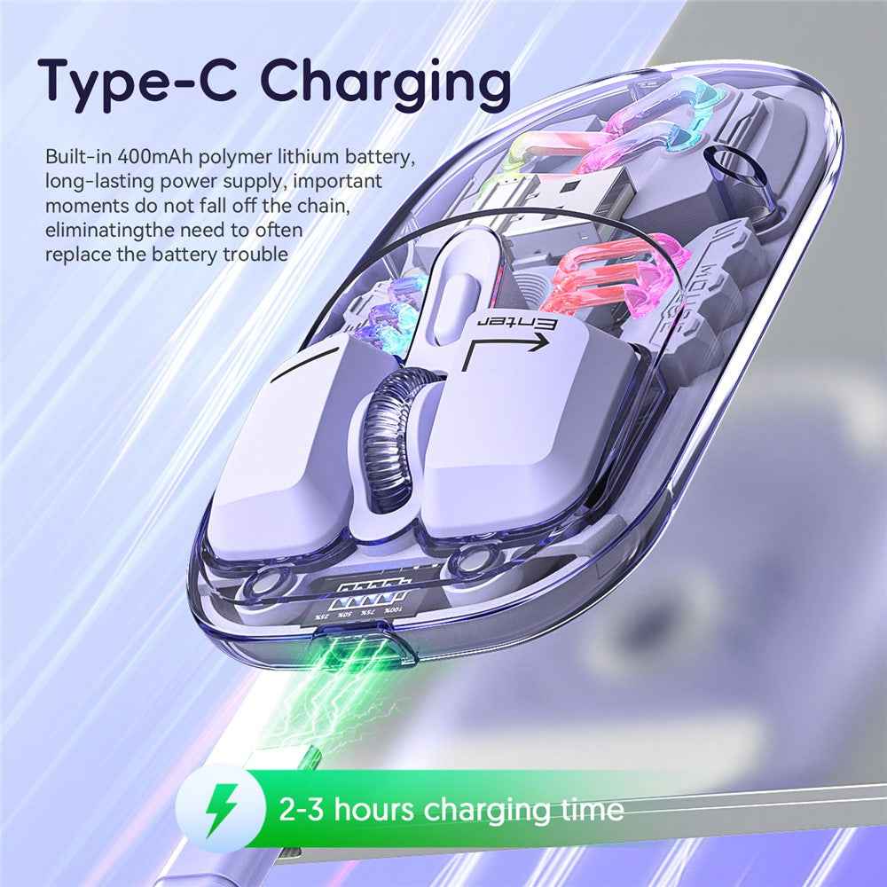 Rechargeable Computer Mouse Wireless Dual-Mode Mouse for Gaming Office Work - Purple