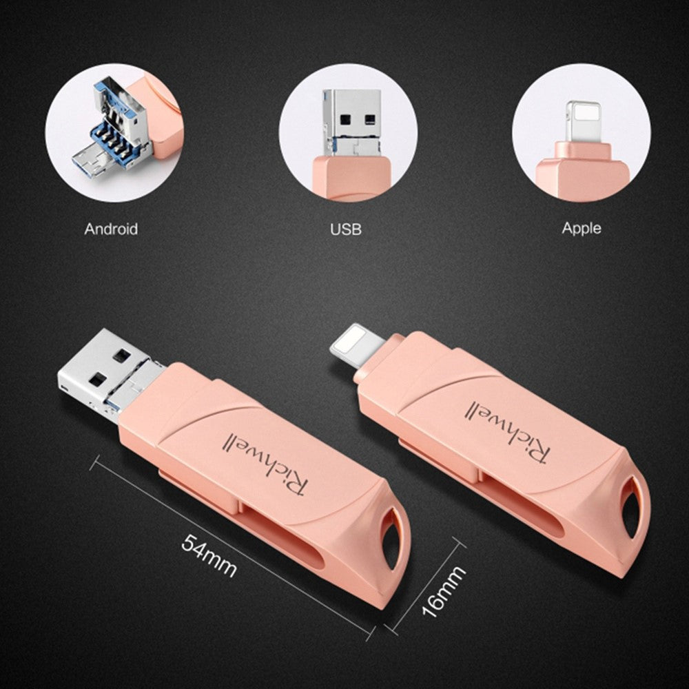 DN-PG31-64GB-Portable-Memory-Stick-Flash-Drive-3-in-1-Lightning/Micro/USB-Swivel-U-Disk-Pink