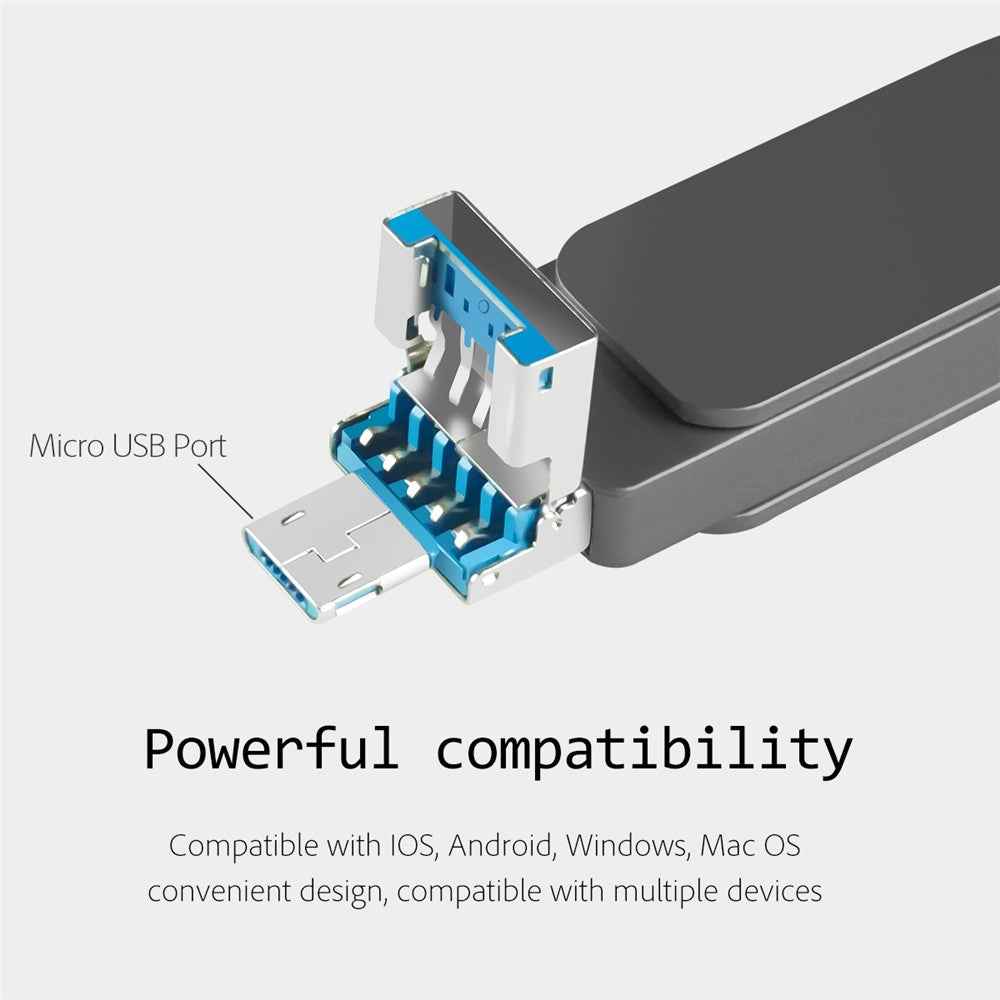 R-PK004 8GB Portable Memory Stick 3 in 1 Lightning/Micro USB/USB 3.0 Flash Drive OTG U Disk - Black