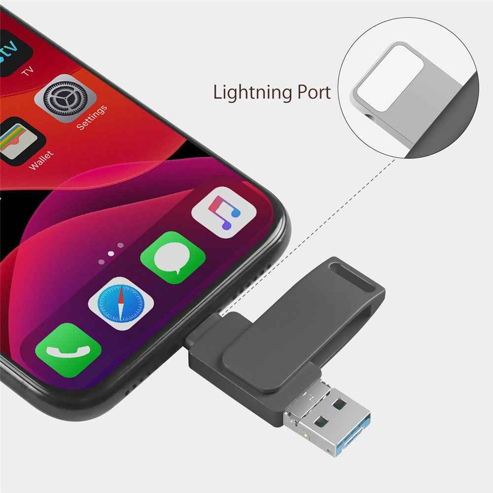 R-PK004 8GB Portable Memory Stick 3 in 1 Lightning/Micro USB/USB 3.0 Flash Drive OTG U Disk - Black