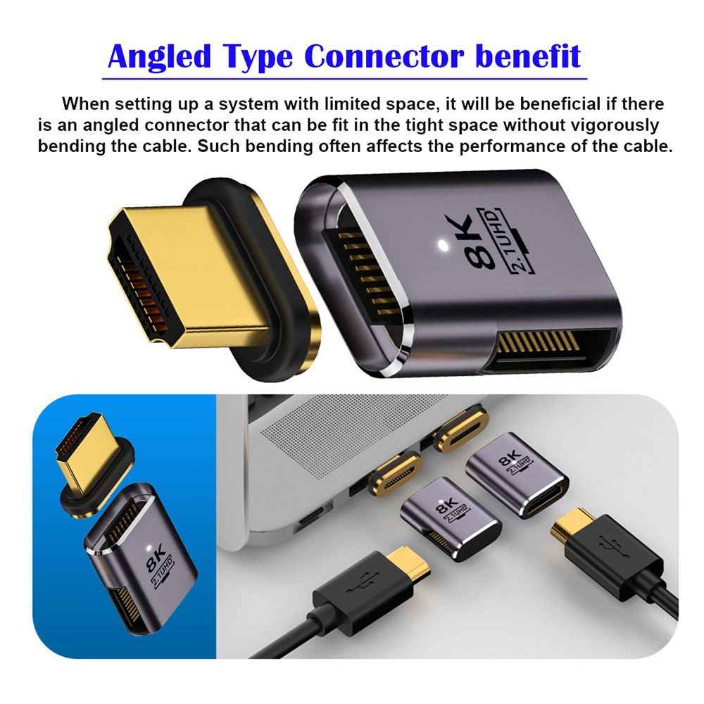 Right-Angled 48Gbps Converter UHD HDTV Magnetic HDMI 2.1 Adapter Supports 8K 60Hz High Resolution