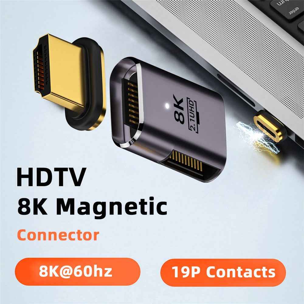 Right-Angled 48Gbps Converter UHD HDTV Magnetic HDMI 2.1 Adapter Supports 8K 60Hz High Resolution