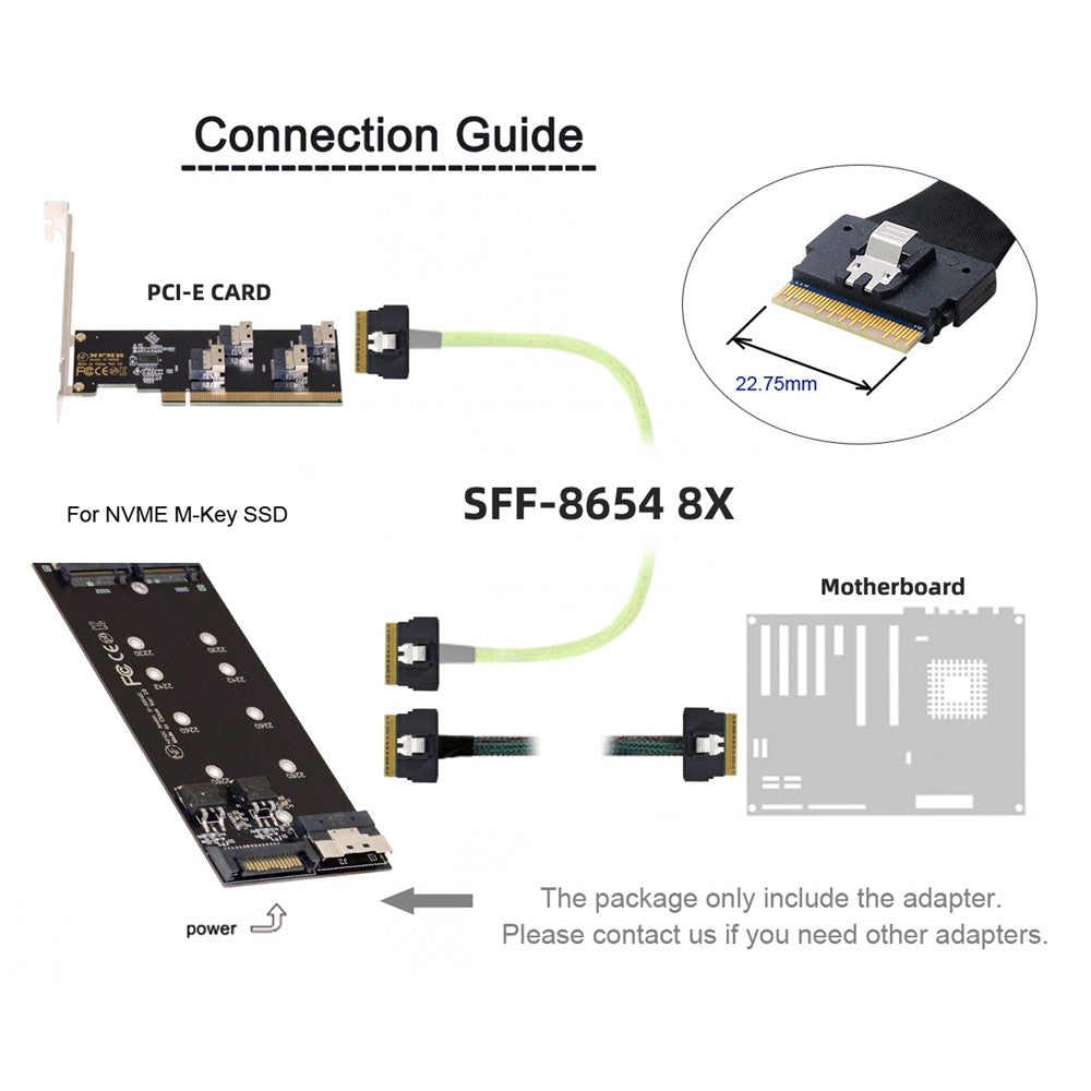 SA-014-Dual-2X-NVME-M.2-AHCI-to-PCIE-Express-3.0-4.0-Slimline-SFF-8654-8X-Raid-Card-VROC-Raid0-Hyper-Adapter