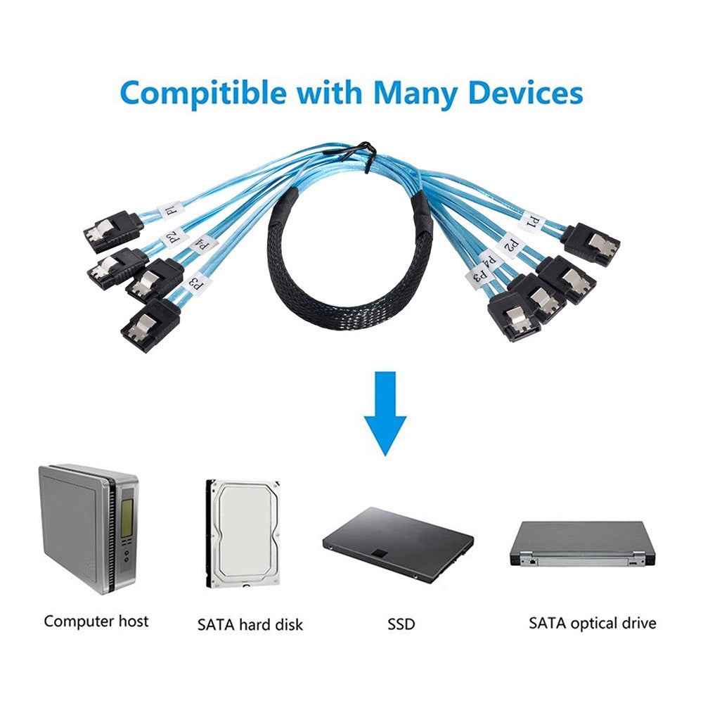 SF-009-0.5M Internal SAS 4 SATA Host to 4 SATA 7-pin Target Hard Disk 6Gbps Data Server Cable