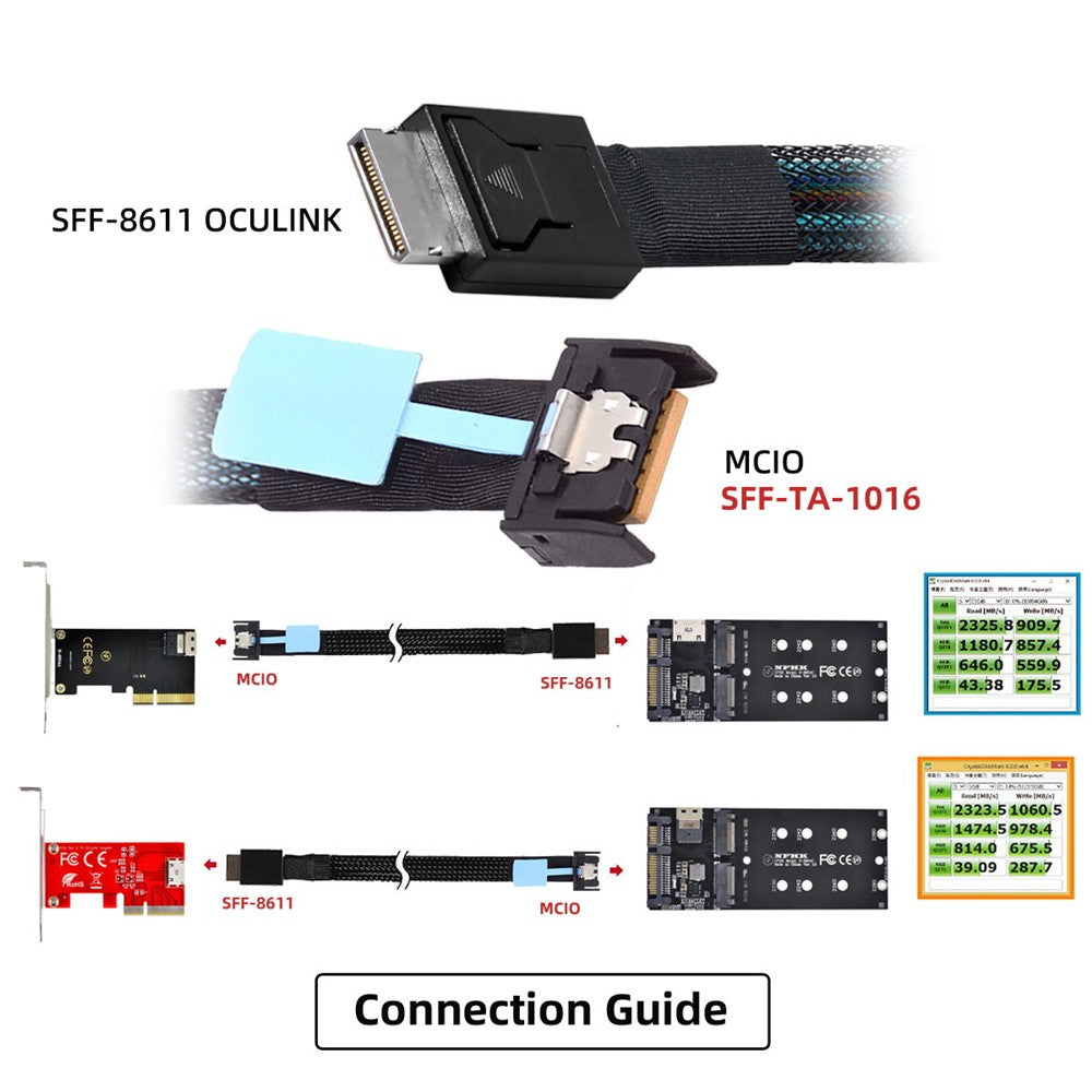 SF-077-50cm-PCI-E-MCIO-38Pin-Male-to-SFF-8611-Oculink-4X-Extender-Cord