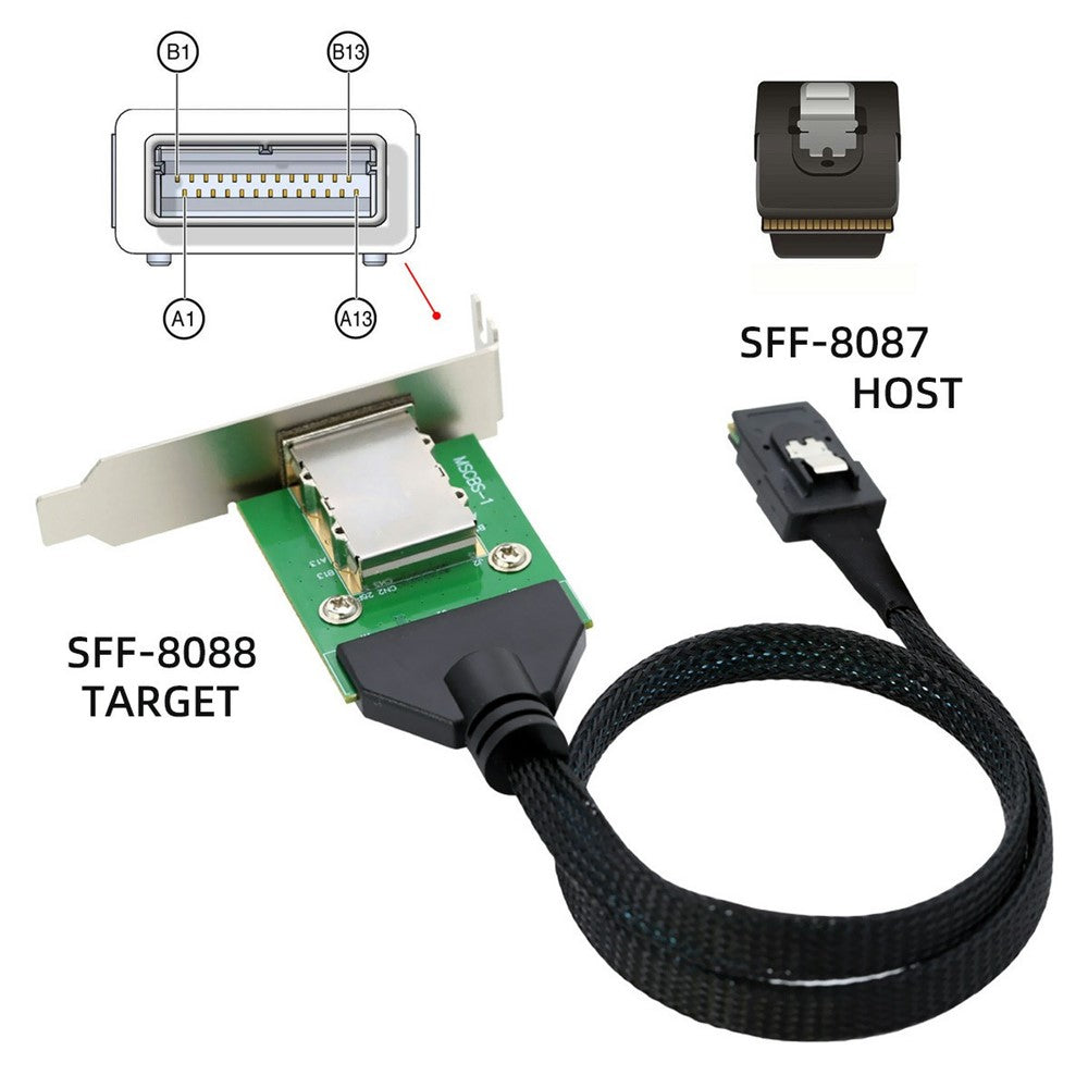 SF-083-36PIN-Internal-Mini-SAS-SFF-8087-Male-to-External-SFF-8088-Female-Extension-Cable-PCBA-with-Low-Profile-Bracket