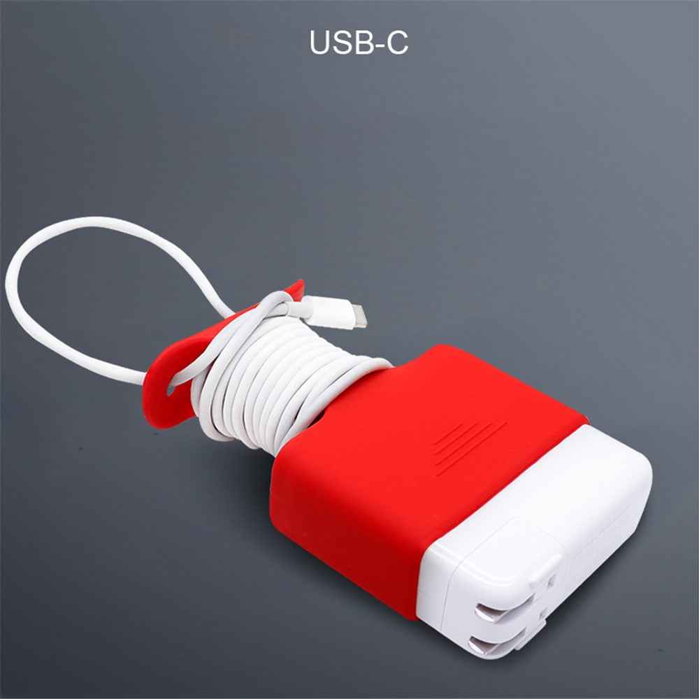 Soft Silicone Cover Charging Cable Organizer Protective Case for Apple MacBook USB-C Power Adapter 61W/96W - Black