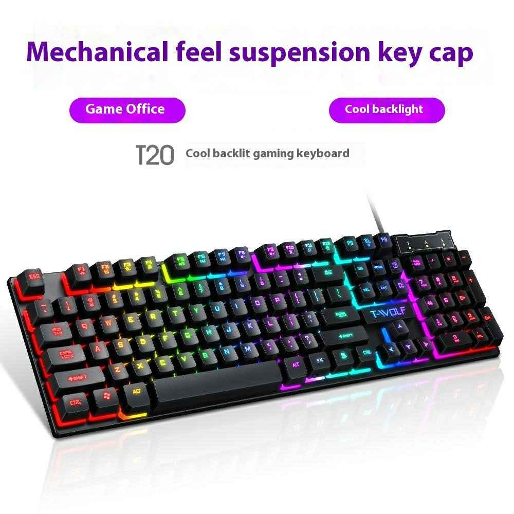 T20 USB Wired Gaming Keyboard with Colorful Backlit Ergonomic Mechanical Keyboard