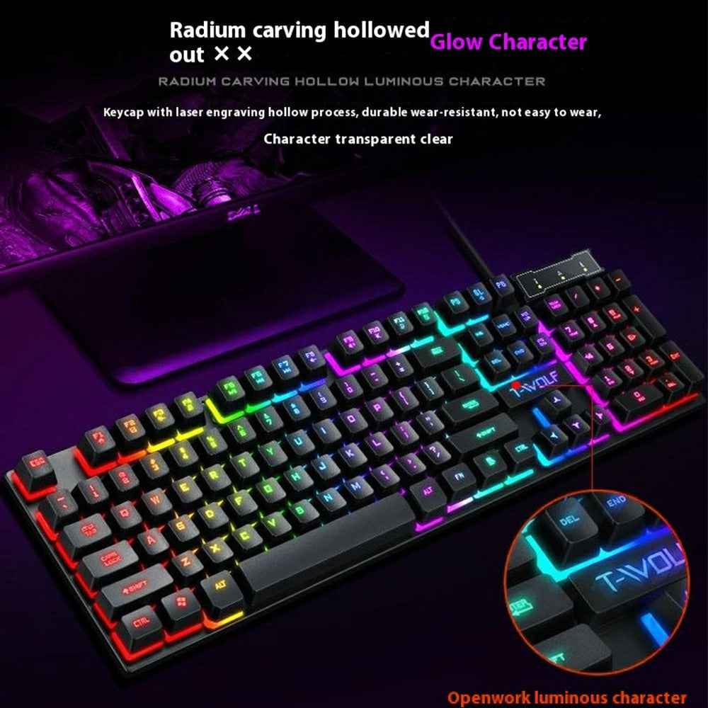 T20 USB Wired Gaming Keyboard with Colorful Backlit Ergonomic Mechanical Keyboard