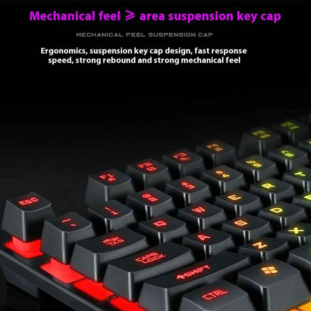 T20 USB Wired Gaming Keyboard with Colorful Backlit Ergonomic Mechanical Keyboard